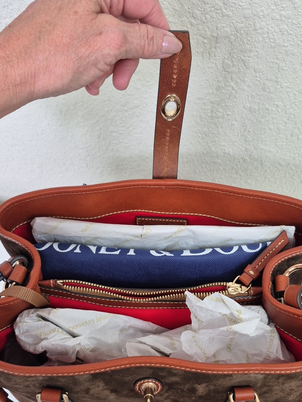 Dooney & Bourke Brown Suede Satchel with Tan Leather Trim Nwt Perry Satchel - Picture 13 of 16